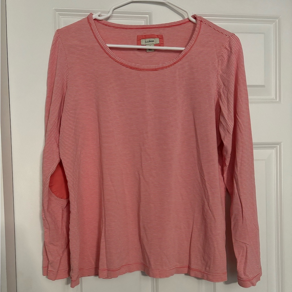 L.L.Bean Striped Long Sleeve Pink Basic Tee - Size M